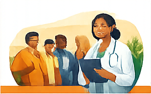 Illustration representing outreach and connection to HIV services