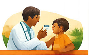 Illustration representing malaria treatment for young children